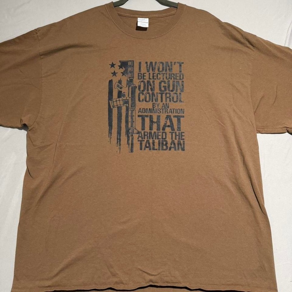 Port &‎ Company tan tee 'Anti-Gun Control'  men's 3XL t-shirt #470